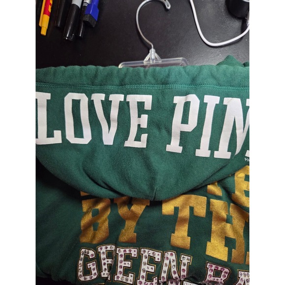 Victorias Secret PINK NFL Green Bay Packers Full Zip Hoodie Green Rhinestone S - Picture 6 of 8